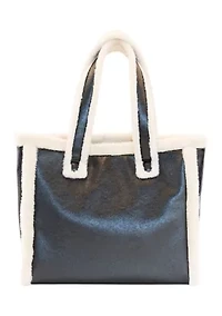 Metallic Tote with Sherpa Fur Trim
