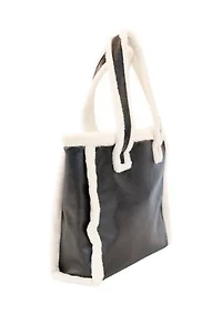 Metallic Tote with Sherpa Fur Trim