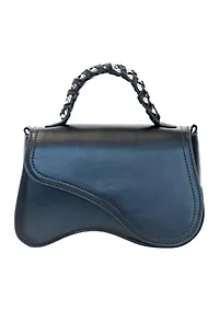Asymmetrical Flap Woven Chain Top Handle Crossbody