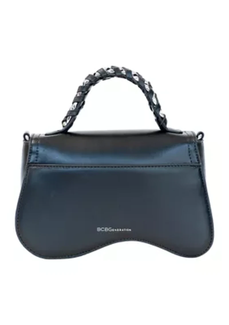 Asymmetrical Flap Woven Chain Top Handle Crossbody