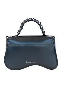 Asymmetrical Flap Woven Chain Top Handle Crossbody