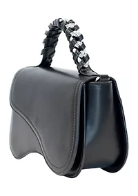 Asymmetrical Flap Woven Chain Top Handle Crossbody