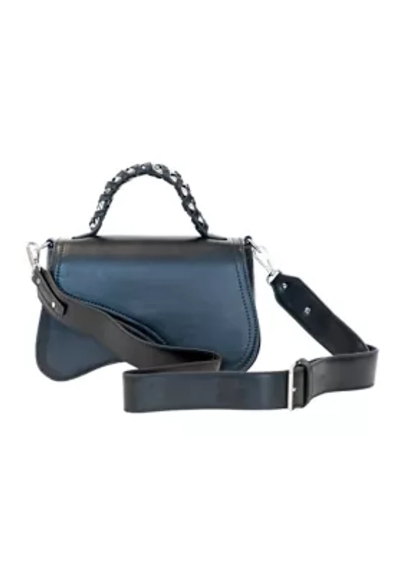 Asymmetrical Flap Woven Chain Top Handle Crossbody