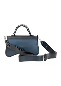 Asymmetrical Flap Woven Chain Top Handle Crossbody