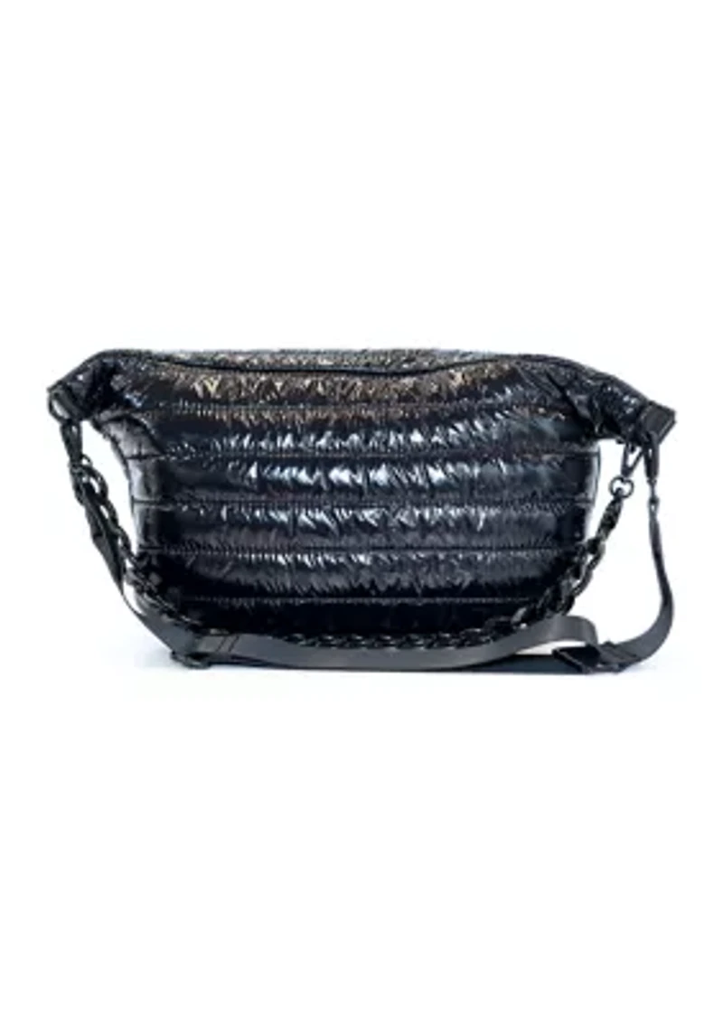 Channel Quilted Sling Crossbody Bag with Woven Chain