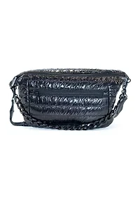 Channel Quilted Sling Crossbody Bag with Woven Chain