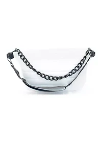 Channel Quilted Sling Crossbody Bag with Woven Chain