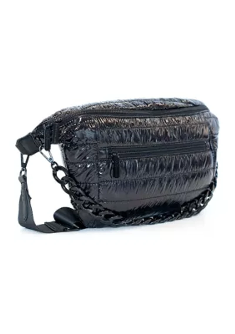 Channel Quilted Sling Crossbody Bag with Woven Chain