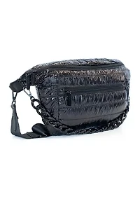 Channel Quilted Sling Crossbody Bag with Woven Chain
