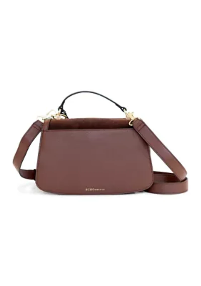 Turnlock Flap Top Handle Sued Crossbody with Charm