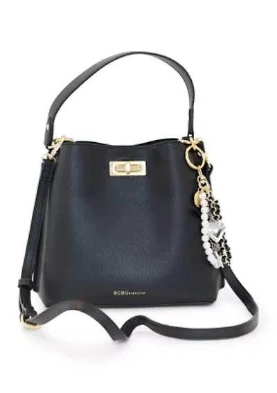 Triple Entry Turnlock Bucket Bag with Charm