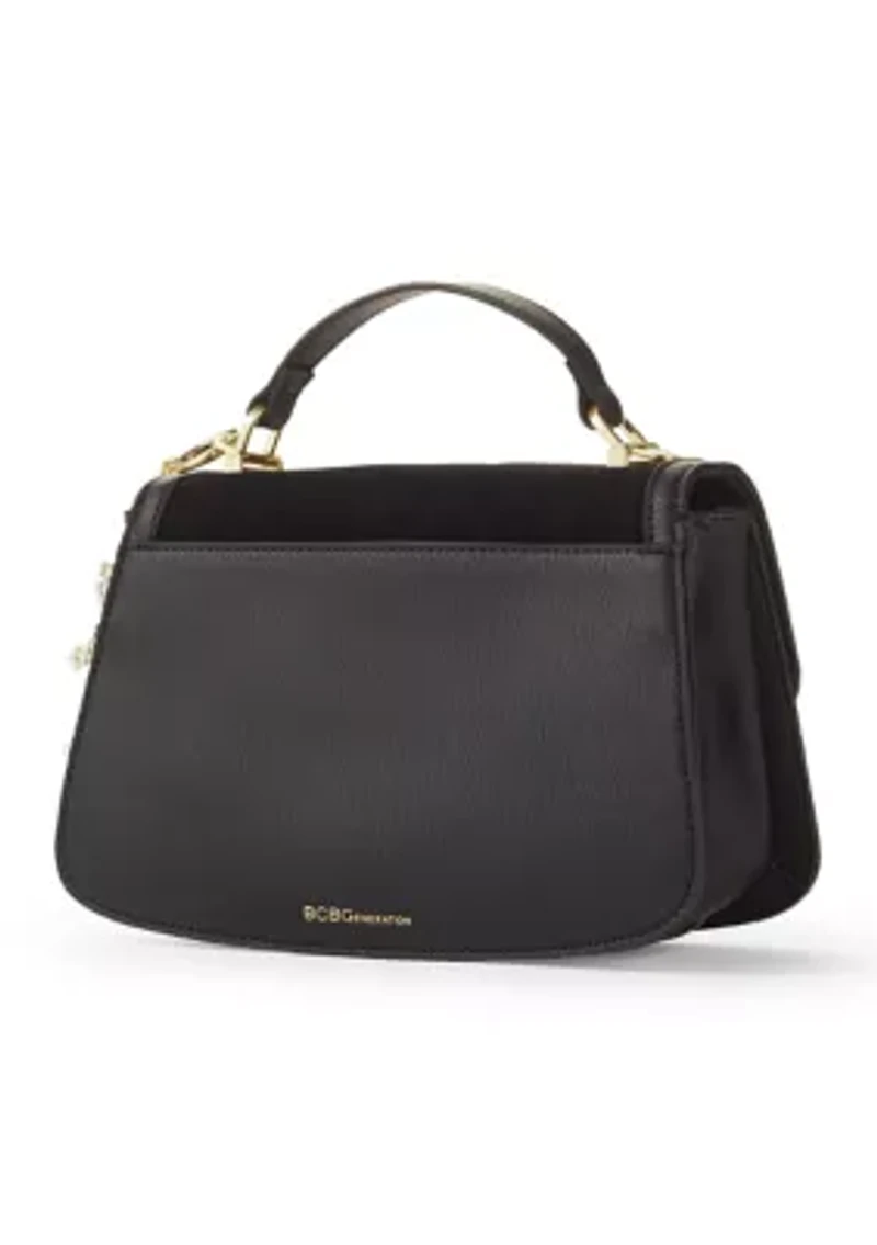 Turnlock Flap Top Handle Suede Crossbody with Charm