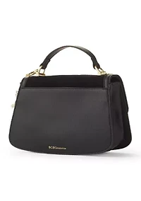 Turnlock Flap Top Handle Suede Crossbody with Charm