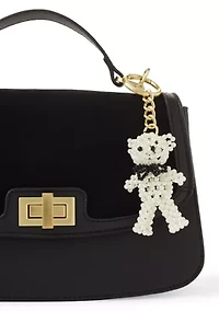 Turnlock Flap Top Handle Suede Crossbody with Charm