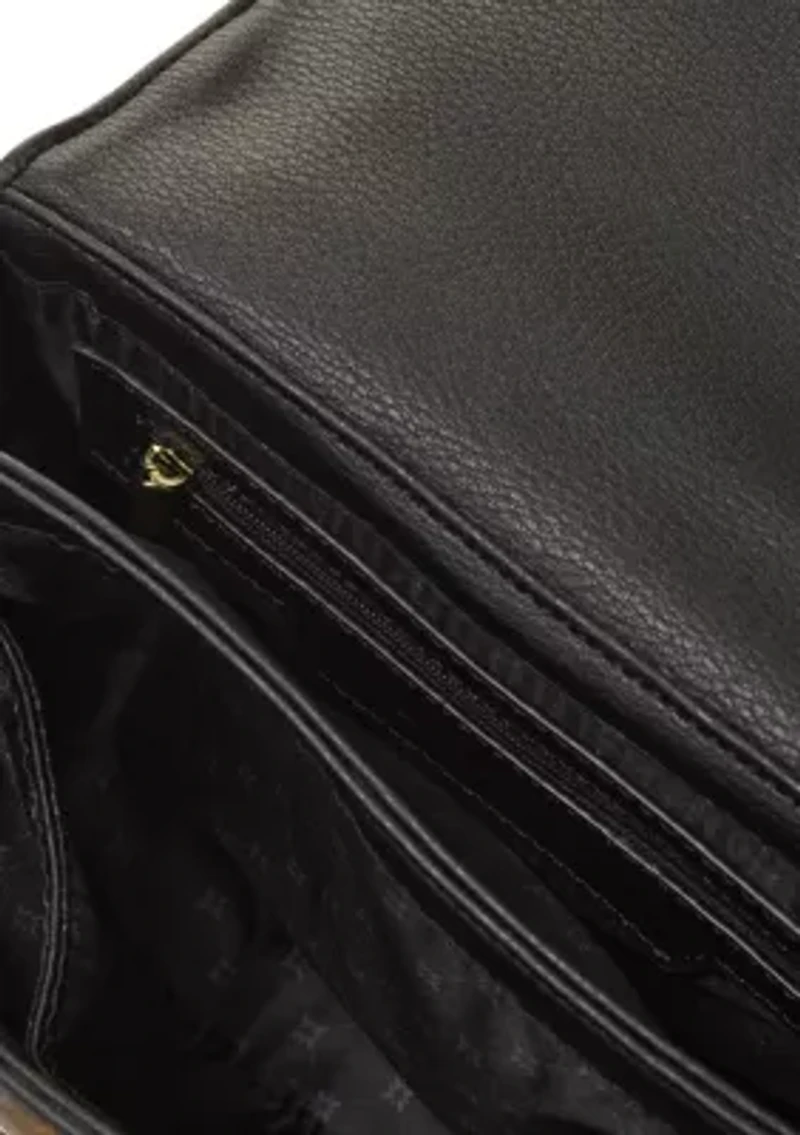 Turnlock Flap Top Handle Suede Crossbody with Charm