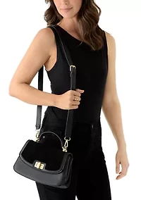 Turnlock Flap Top Handle Suede Crossbody with Charm