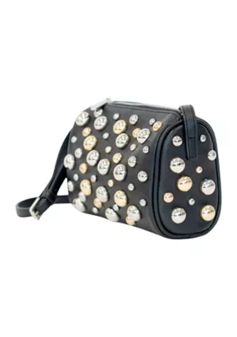 Mixed Dome Studded Barrel Shoulder Bag