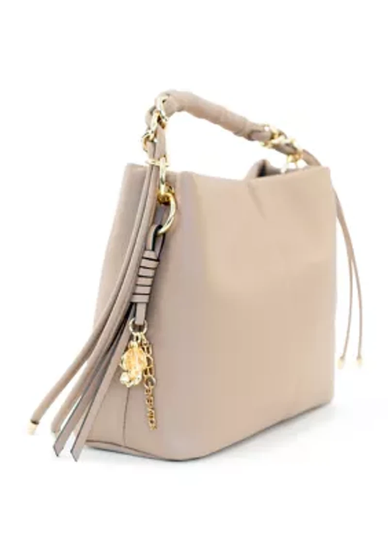Double Comp Satchel with Woven Chain Handle Flower Lacing Handoff