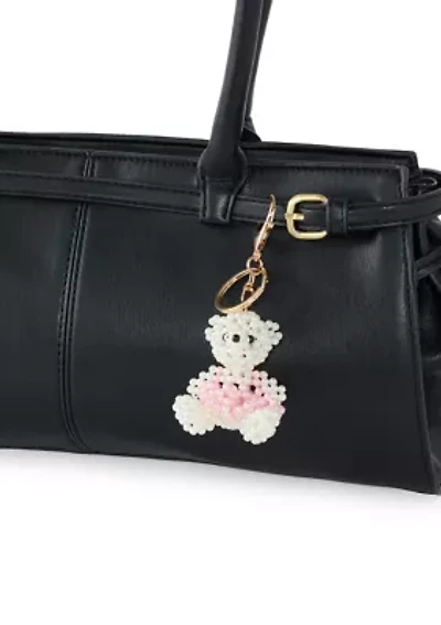 Full Beaded Teddy Bear with Pink Dress Charm