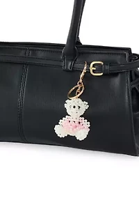 Full Beaded Teddy Bear with Pink Dress Charm