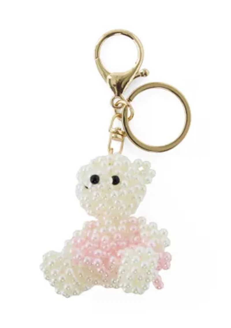 Full Beaded Teddy Bear with Pink Dress Charm