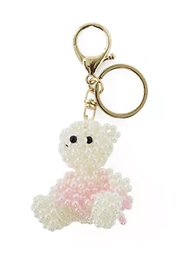 Full Beaded Teddy Bear with Pink Dress Charm