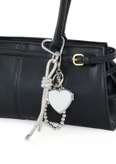 Silver Heart Compact Mirror Charm