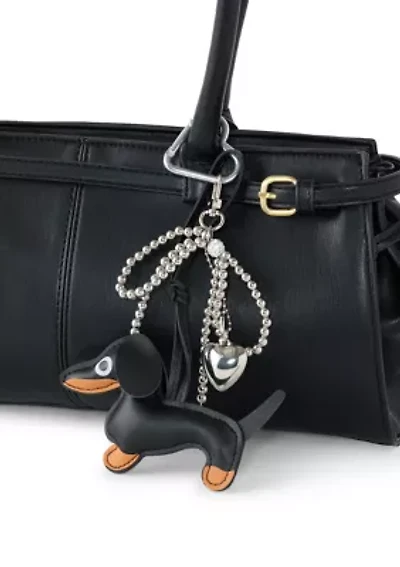 Dachshund Dog with Cord and Silver Bow Charm