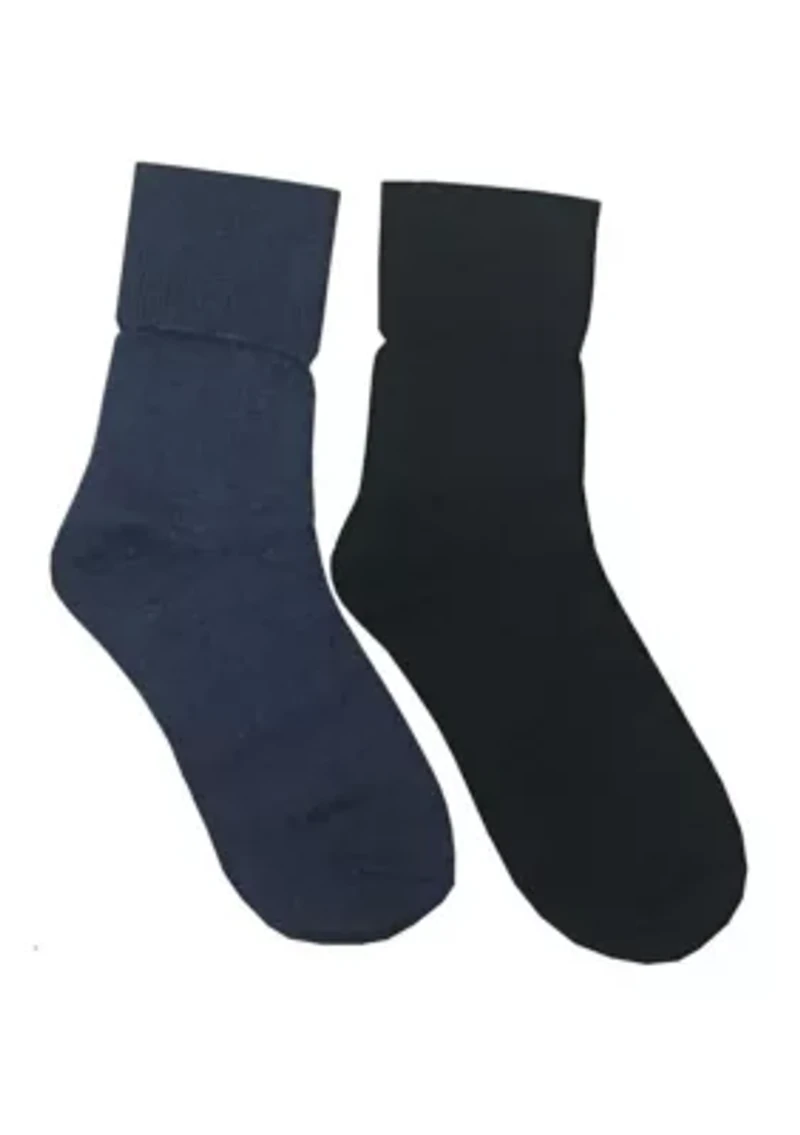 Set of 2 Bamboo Ribbed Turn Cuff Socks