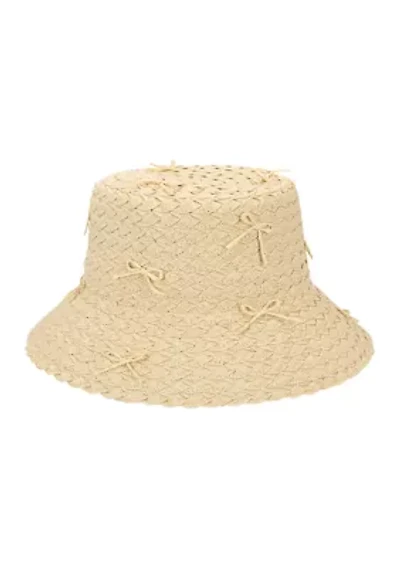 Scattered Bow Straw Bucket Hat