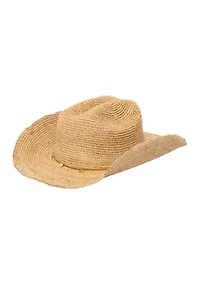 Crochet Raffia Cowboy Hat with Gold Chain