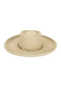 Women's Turned Brim Gambler Hat with Metallic Band