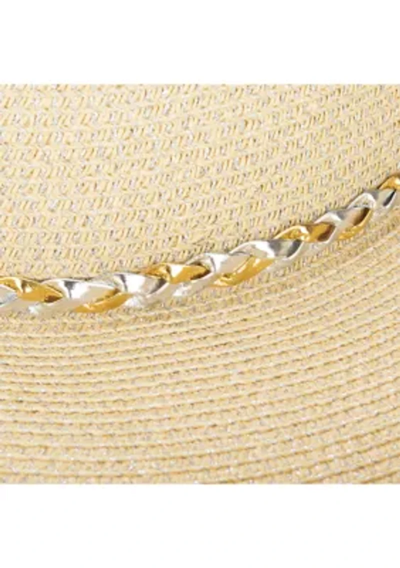 Women's Turned Brim Gambler Hat with Metallic Band