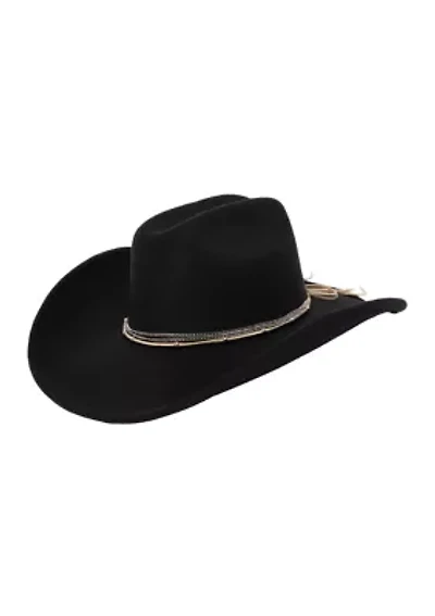 Faux Felt Cowboy Hat with Metal Trim