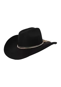 Faux Felt Cowboy Hat with Metal Trim