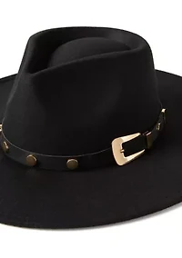 Felt Fedora with Faux Leather Buckle