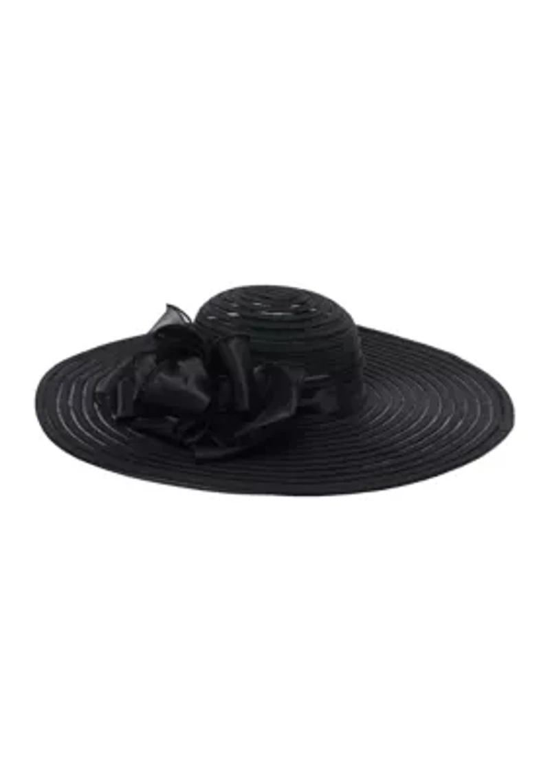 Braided Wide Brim Hat with Floral Trim