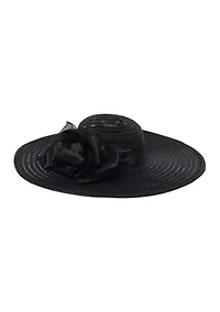 Braided Wide Brim Hat with Floral Trim