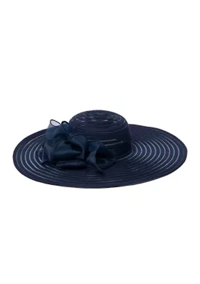 Wide Brim Braid Hat with Floral Trim