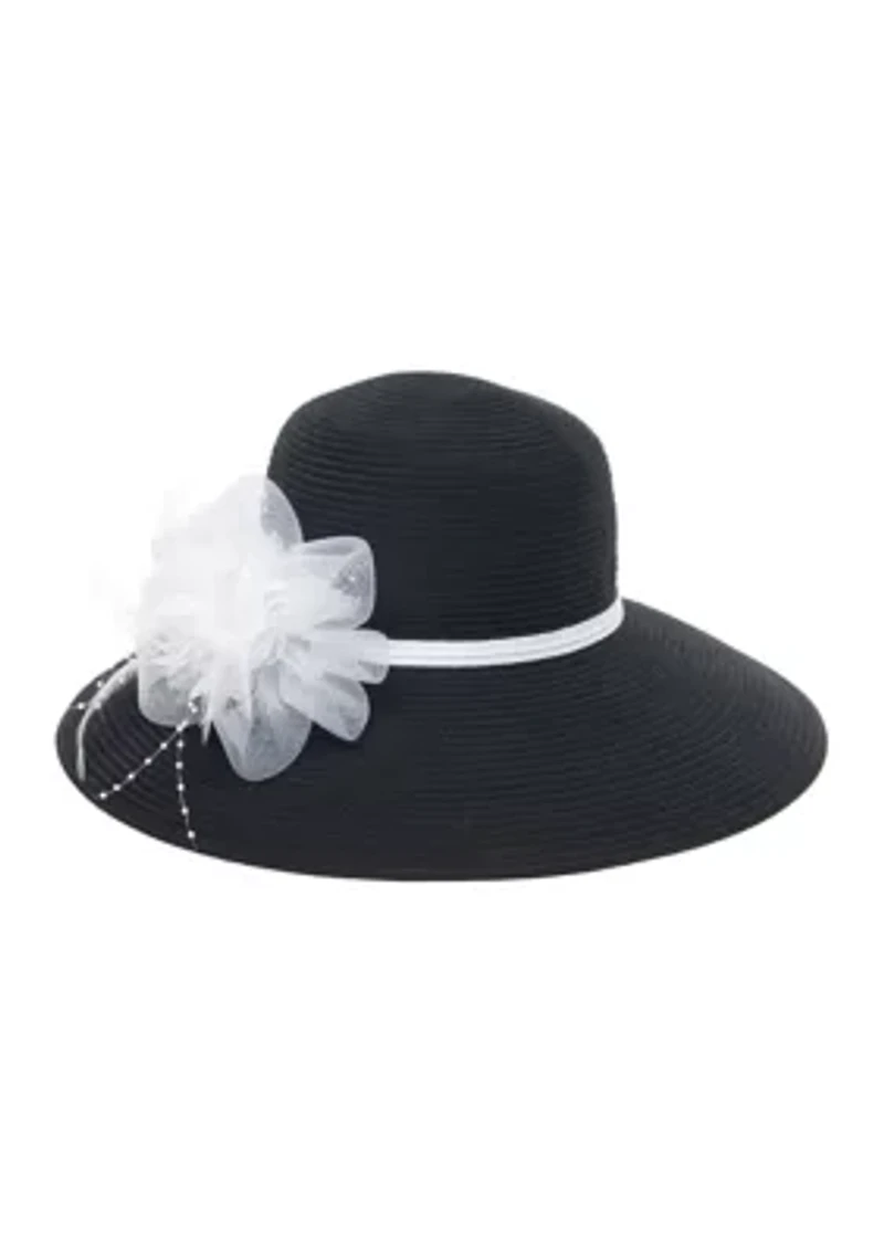 Round Crown Hat with Floral Trim
