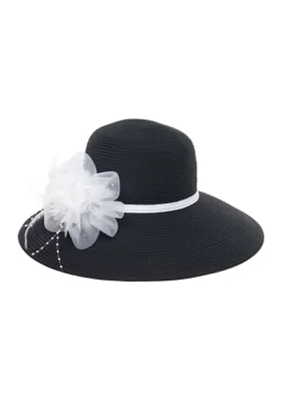 Round Crown Hat with Floral Trim