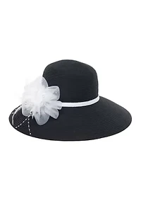 Round Crown Hat with Floral Trim