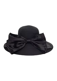 Wide Brim Braid Hat with Oversized Satin Bow