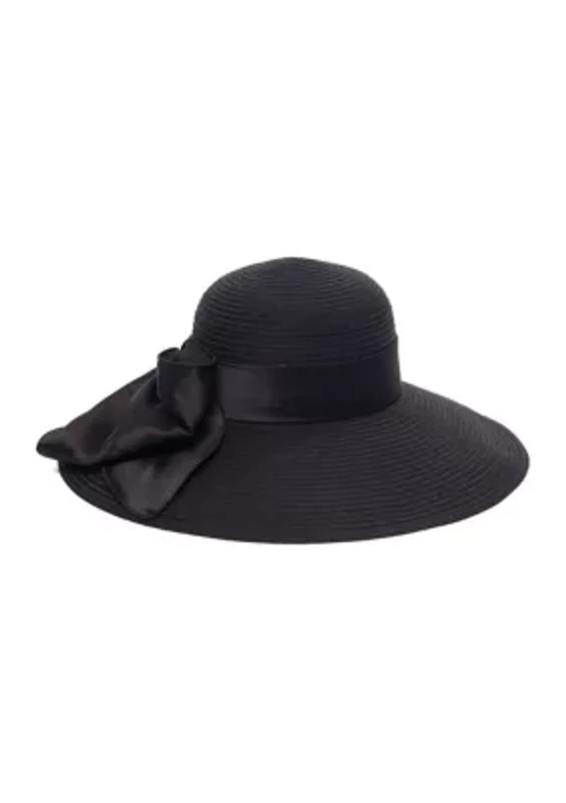 Wide Brim Braid Hat with Oversized Satin Bow