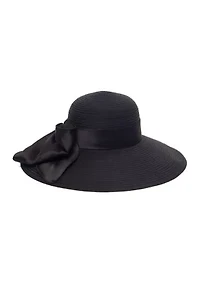 Wide Brim Braid Hat with Oversized Satin Bow