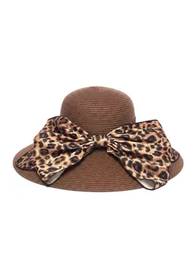 Wide Brim Braid Hat with Oversized Satin
