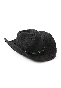 Women's Pinch Crown Paperbraid Cowboy Hat with Antique Brass Concho Band