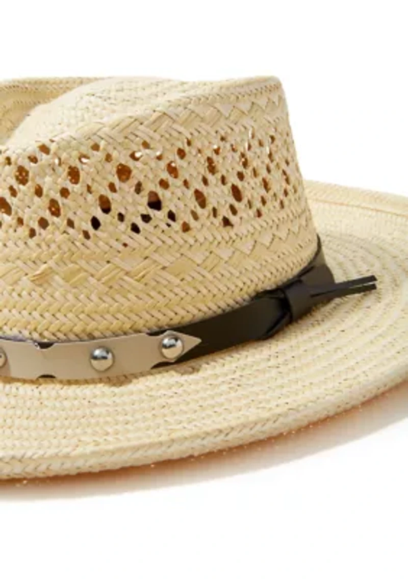 Woven Paper Gambler Hat with Studded Band 