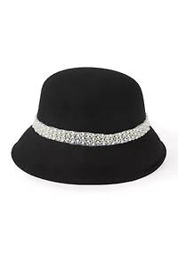  Faux Felt Cloche Hat with Tonal Pearl Band