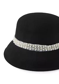  Faux Felt Cloche Hat with Tonal Pearl Band